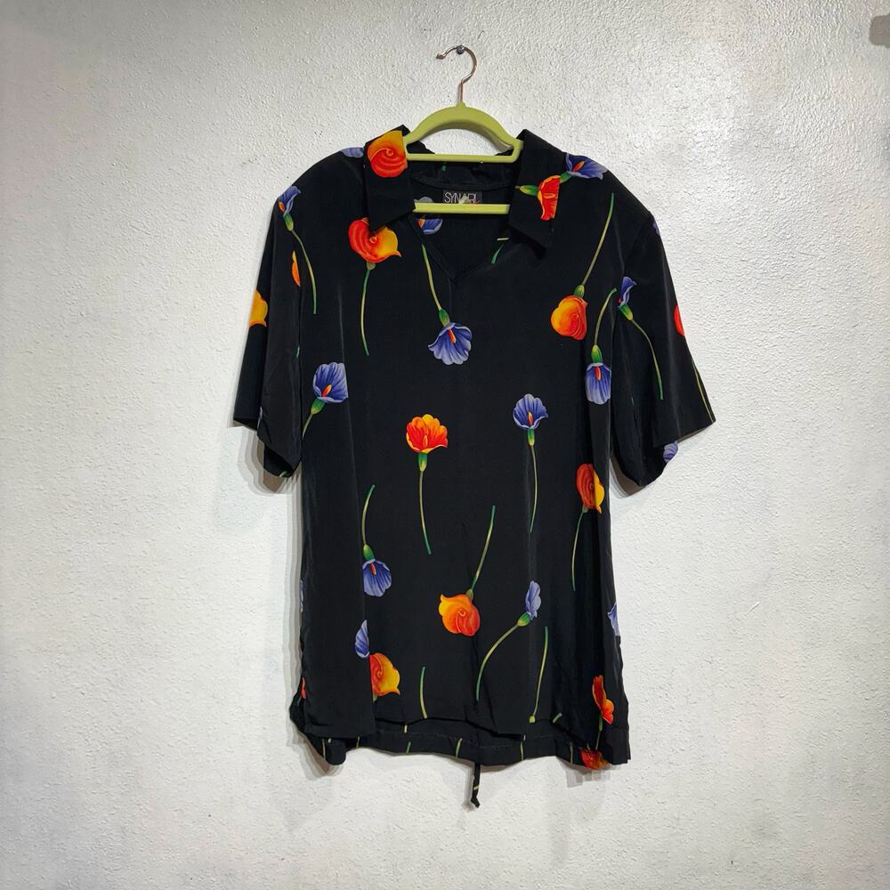 Synari Black Floral Vintage Blouse Sz 20